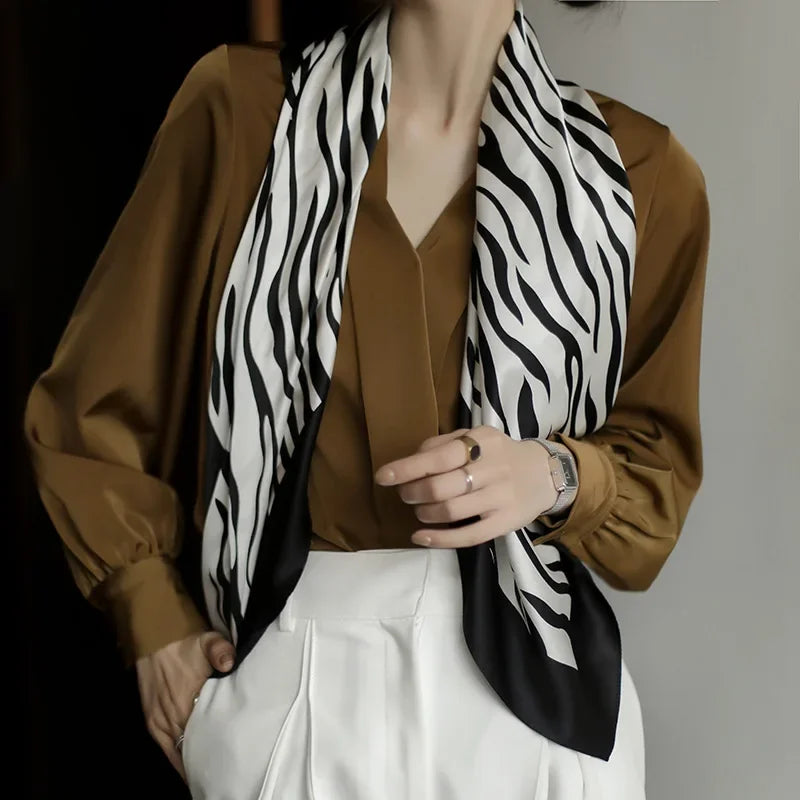 Elegant Art Gallery Style 100% Pure Silk Scarves For Women Soft Thin Striped Mulberry Silk Square Scarf Versatile For Spring Sum
