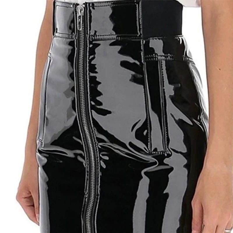 Gothic Glossy Patent Leather High Waist Pencil Skirt For Women