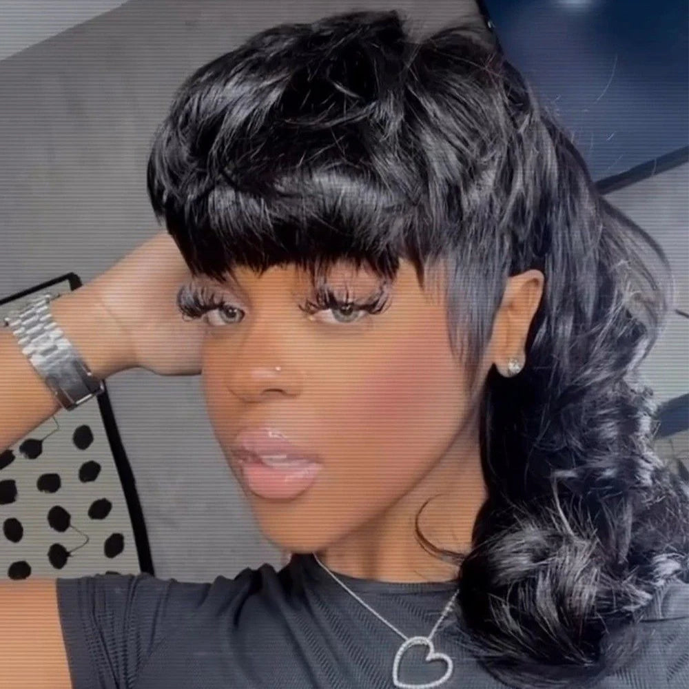 Natural Black Curly Pixie Cut Human Hair Wig for Women