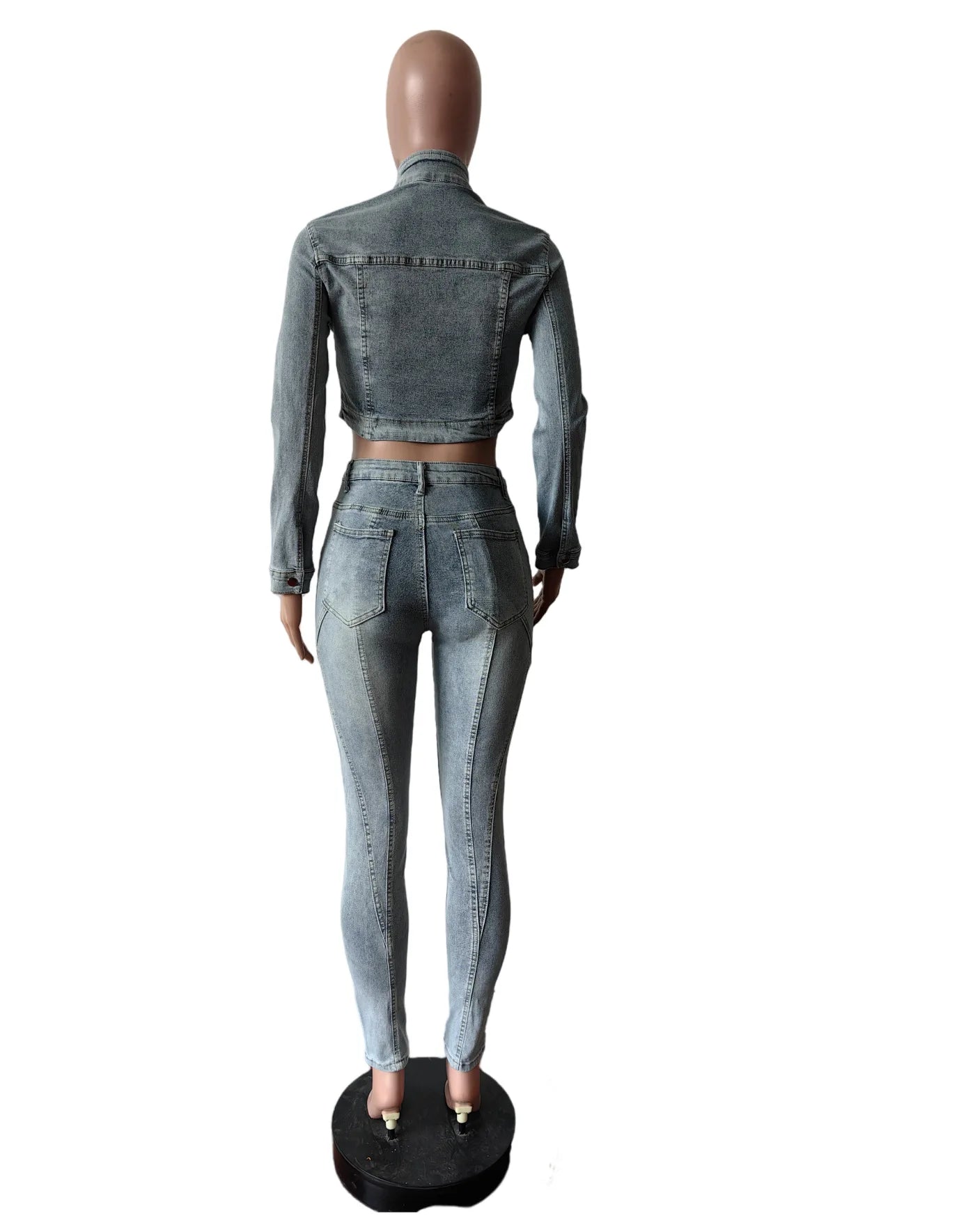 Classic Blue Denim Two Piece Matching Outfit Set for Women