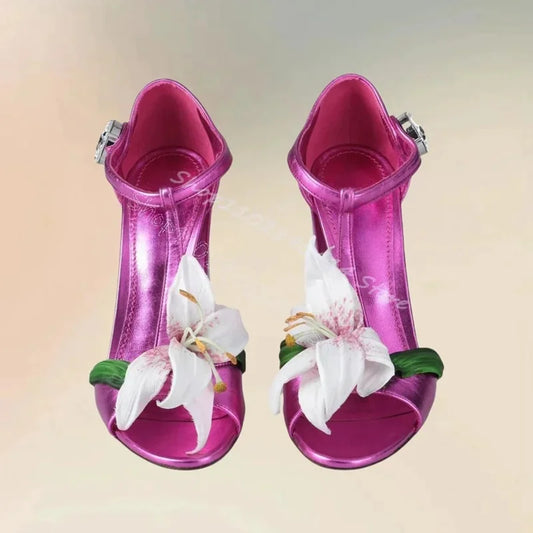 Rose Red Crystal Open Toe Sandals