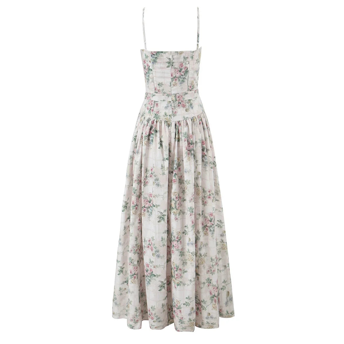 Vintage Boho Floral Print Maxi Dress with Ruffles for Women