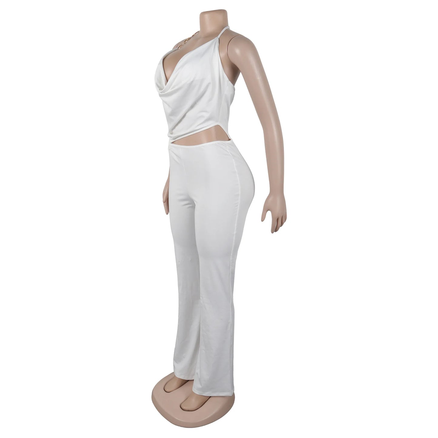 Elegant Slim-Fit Elastic Neck Strap Jumpsuit for Women