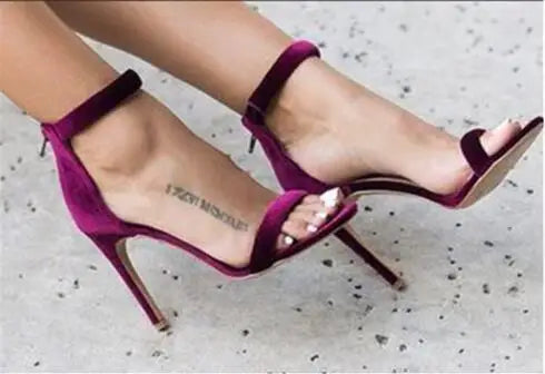 Velvet Ankle Strap Sandals with Back Zipper for Women