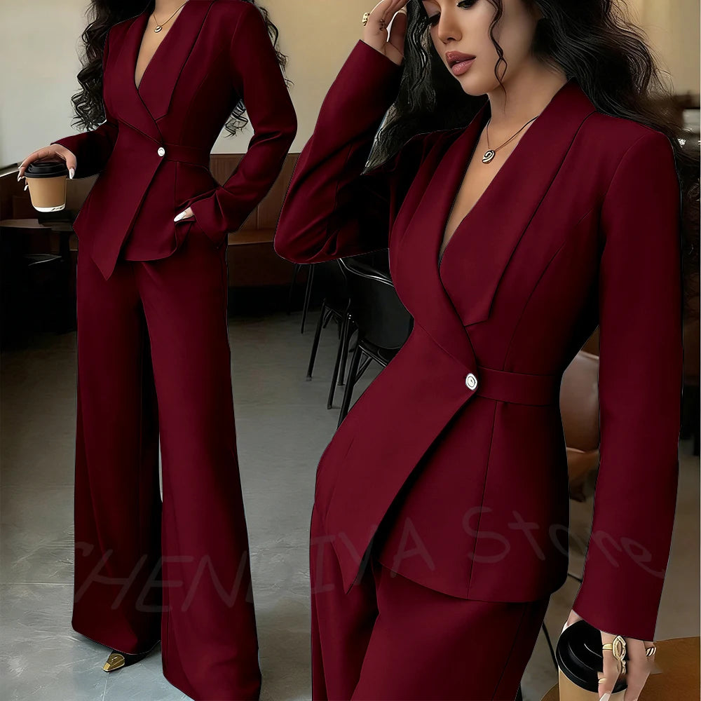 Elegant Office Lady Professional Suit Two Pieces Classic Shawl Lapel Single Button Outfit High Quality Women's Tailored Set