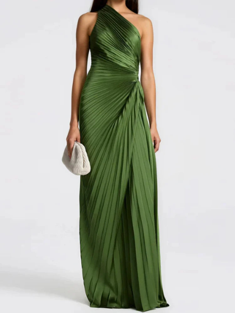 Sleeveless Skew Neck Patchwork Maxi Dress for Women