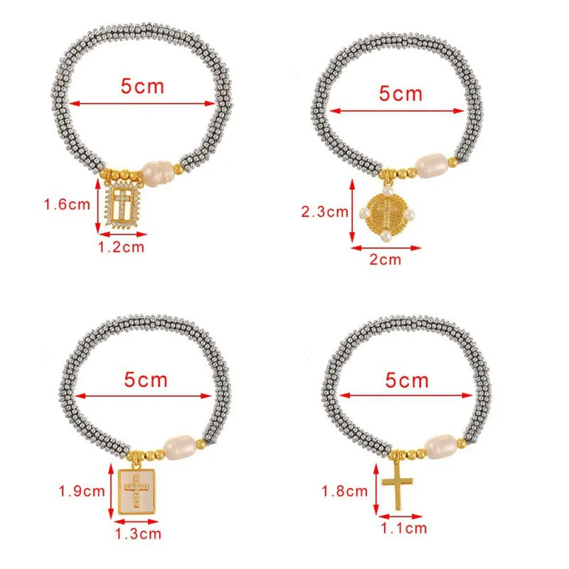 Cubic Zirconia Pearl Cross Bracelet