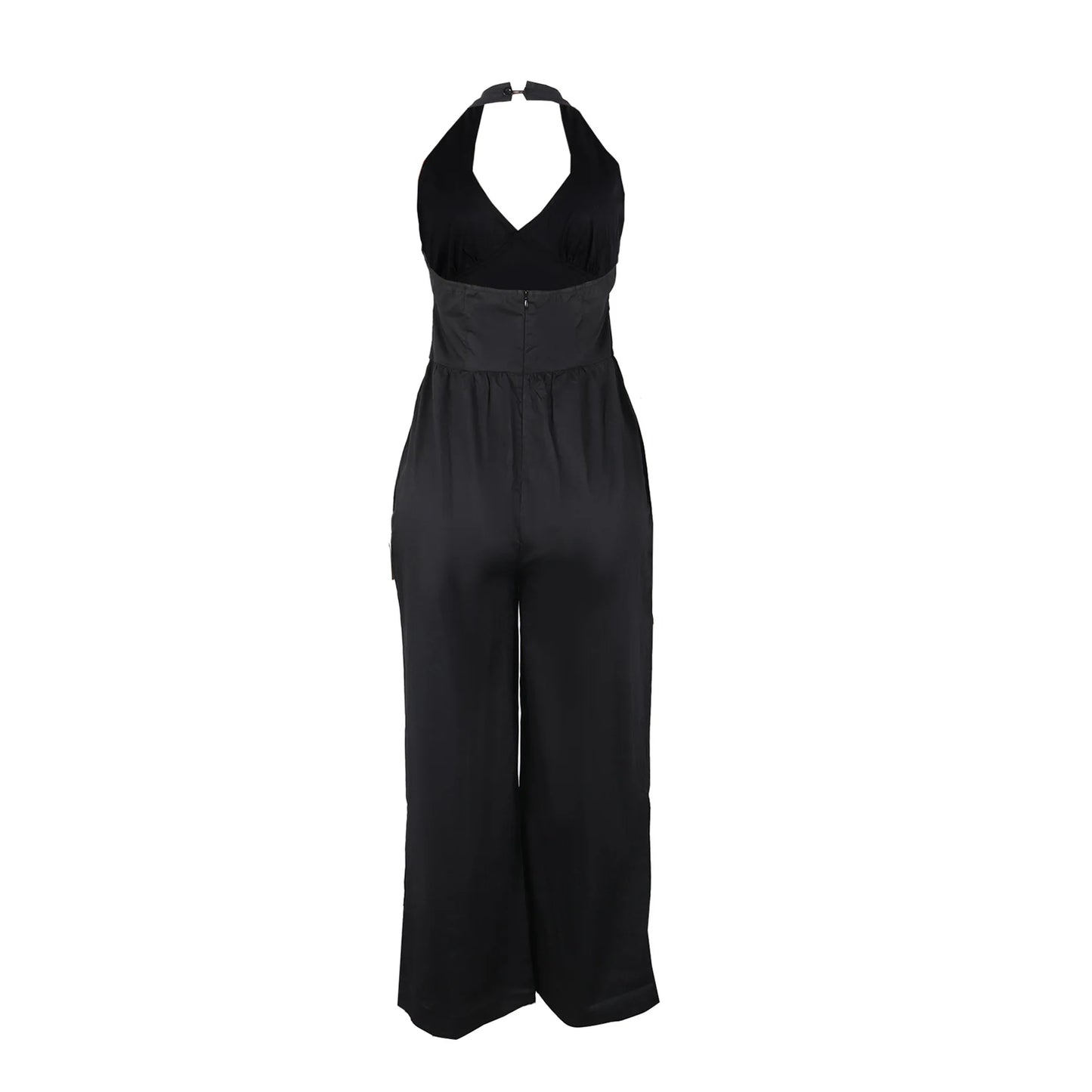 Elegant V-Neck Halter Solid Wide-Leg Jumpsuit for Women
