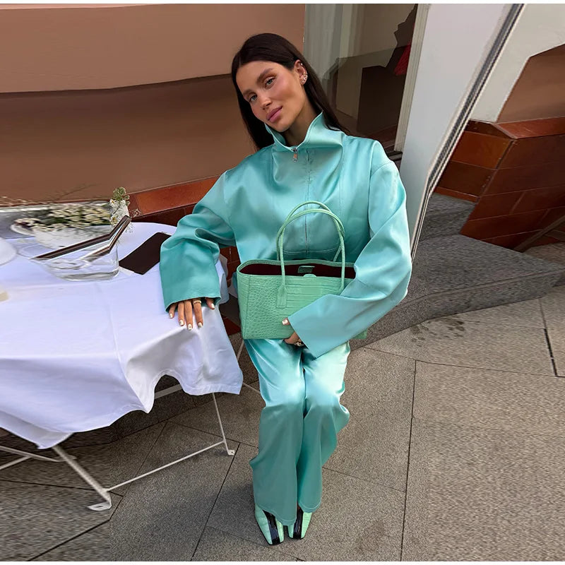 Lapel Jacket and Ruffle Hem Shorts Two-Piece Set for Women