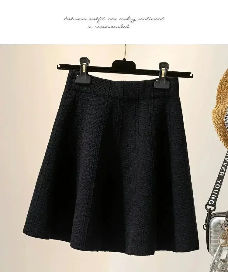 Solid Color High Waist Elastic Knitted Mini Skirt For Women