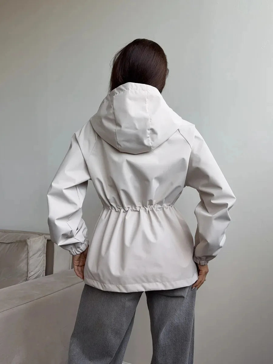 Hooded Hardshell Jacket With Pockets And Zipper for Women