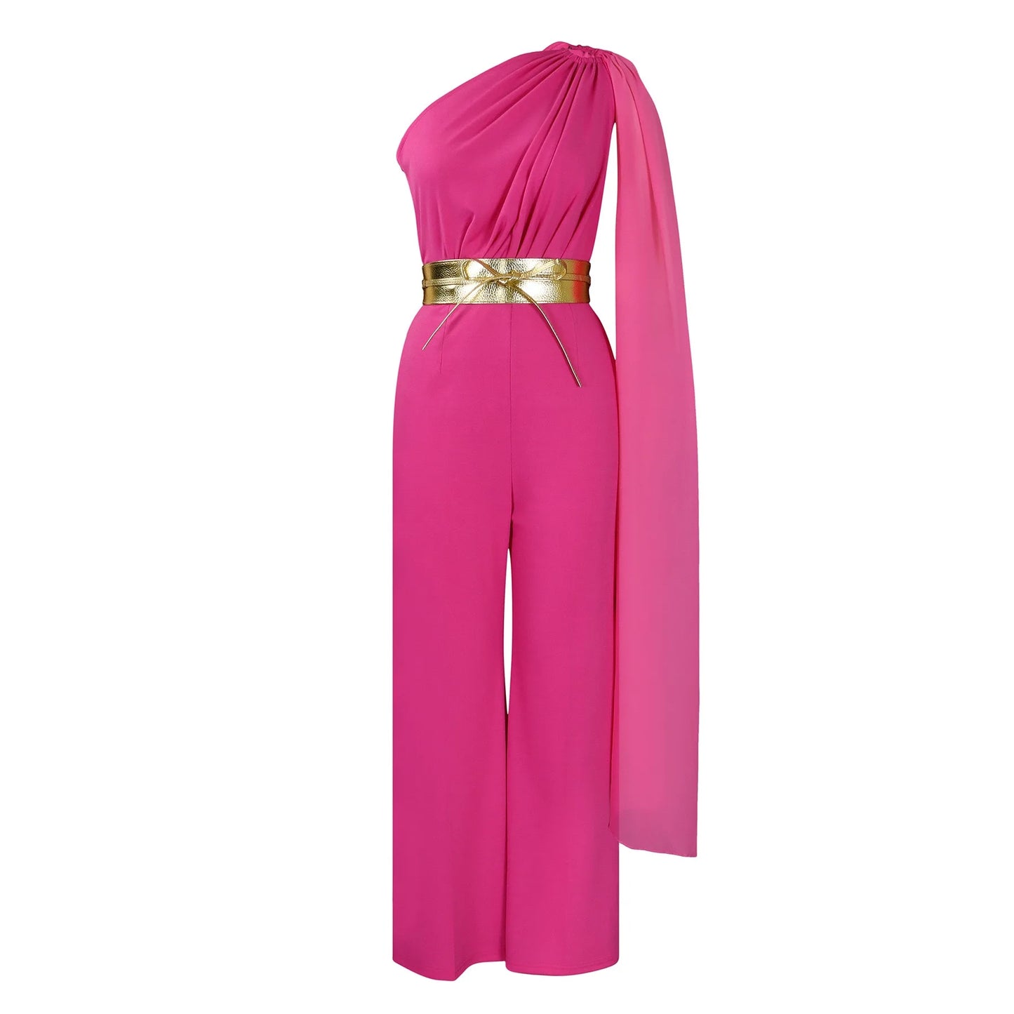 Elegant Jumpsuits & Rompers for Woman One Shoulder Flying Sleeve High Waisted Luxury Birthday Party Dinner Outfits Overalls 2024