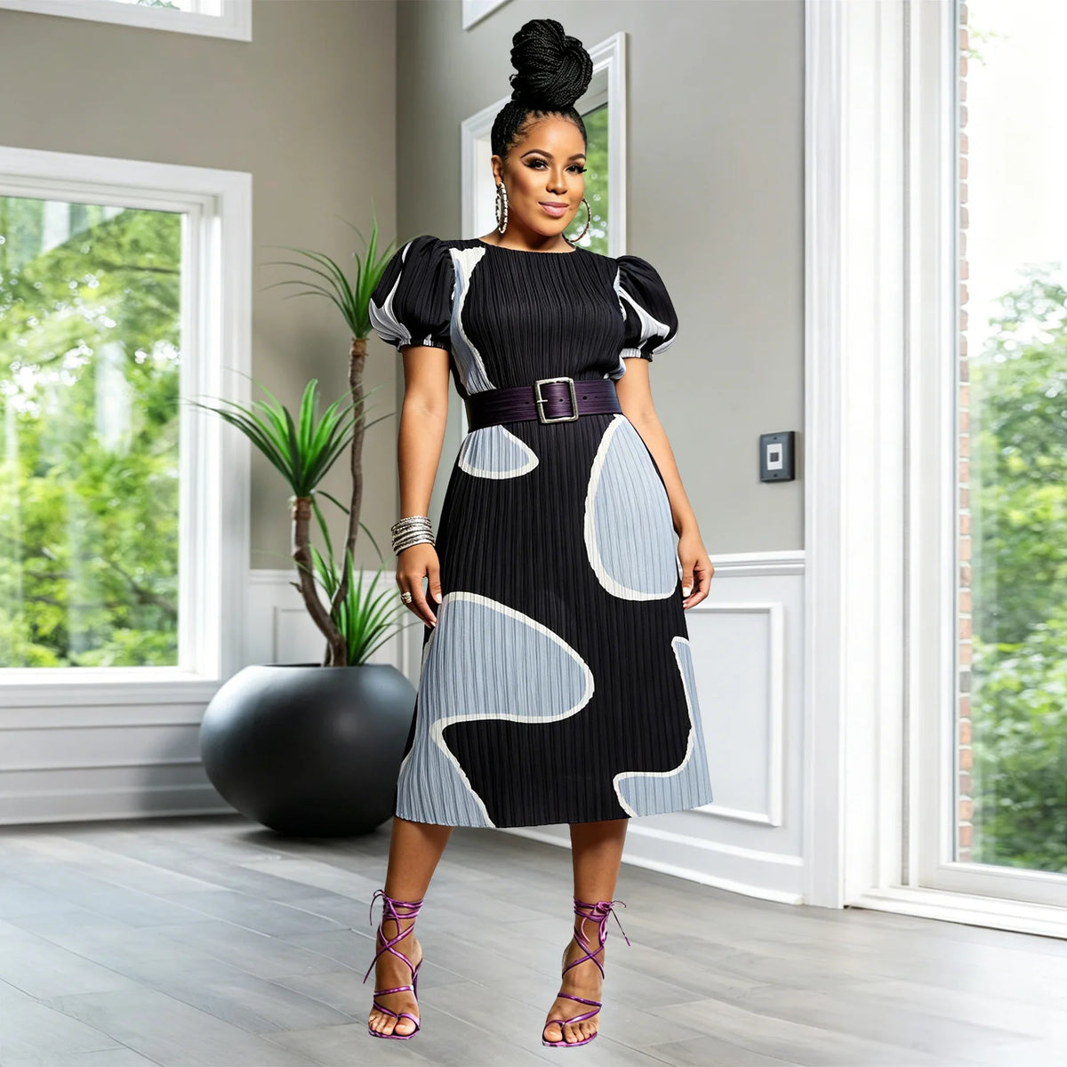 Short Sleeve Slim Fit African Kanga Dress for Women