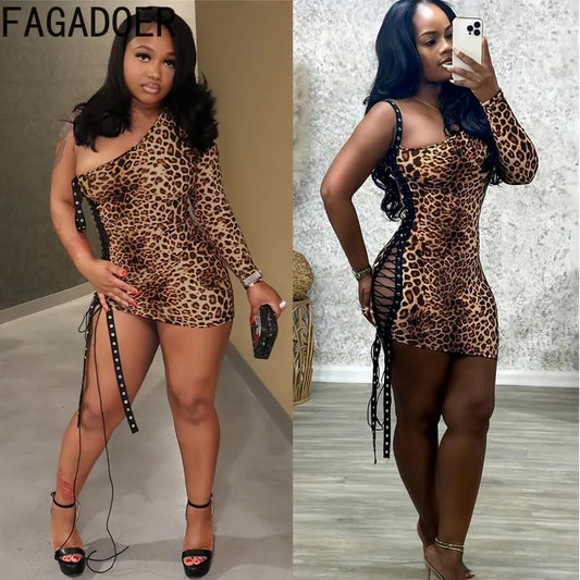 Leopard Print Off Shoulder Bandage Dress