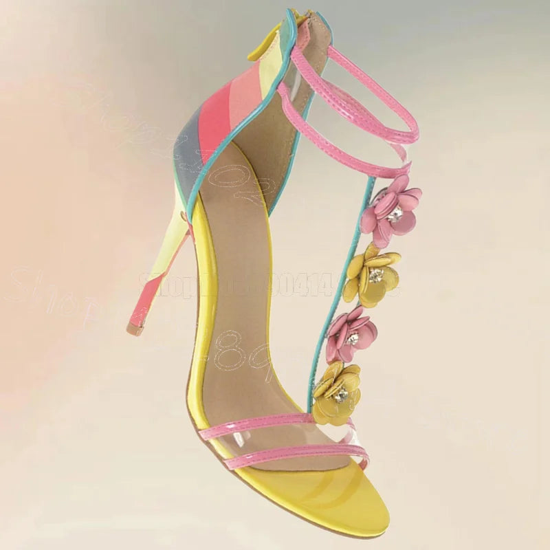 Colorful Appliques Stripe Print Back Zipper Pvc Sandals for Women