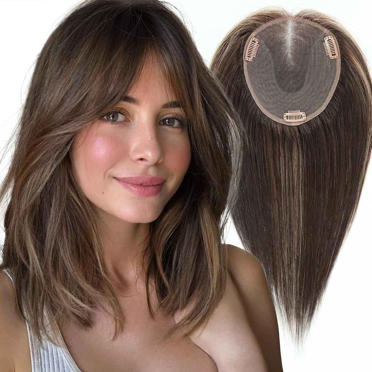 Swiss Lace Remy Human Hair Topper With Bangs For Women