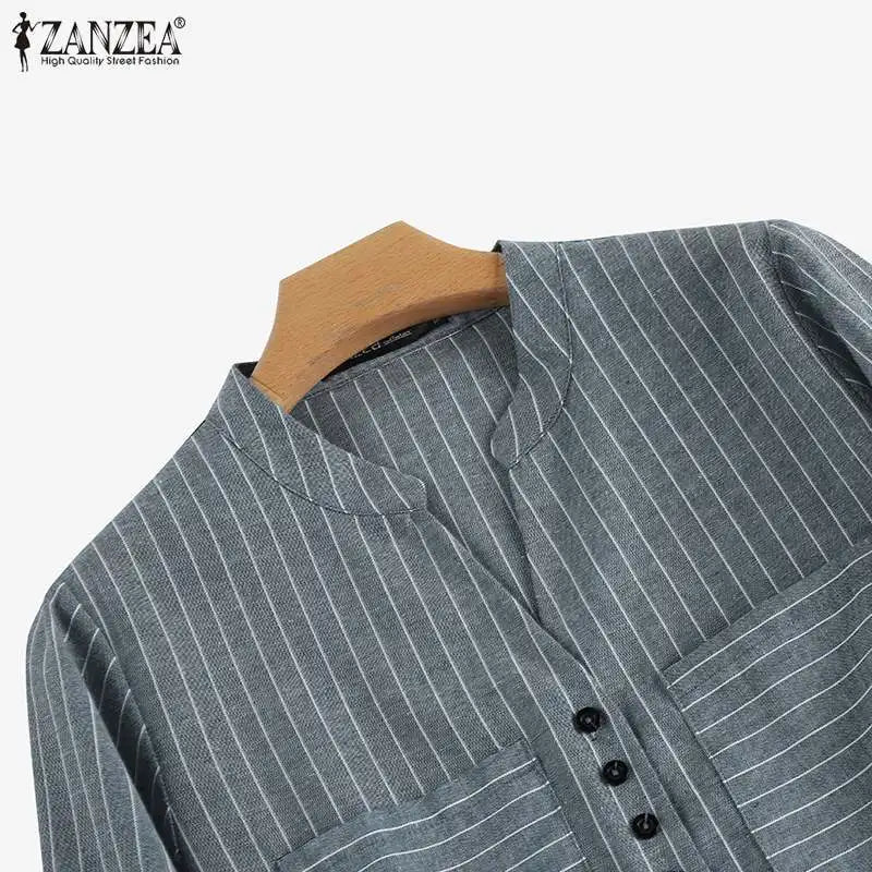 ZANZEA Fashion Stripe Printed Shirt Summer  3/4 Sleeve V-Neck Blouse Female Casual Blusas Mujer Woman Elegant Loose Korean Tops