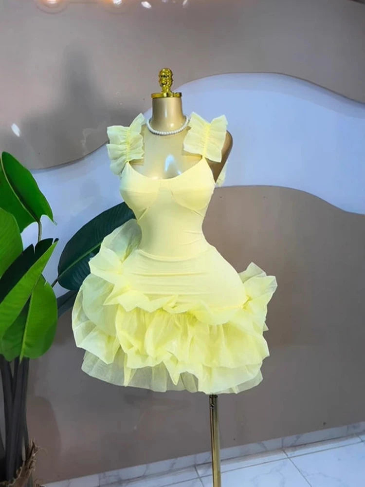 Elegant Ruffled Hem Sleeveless Mini Dress for Women