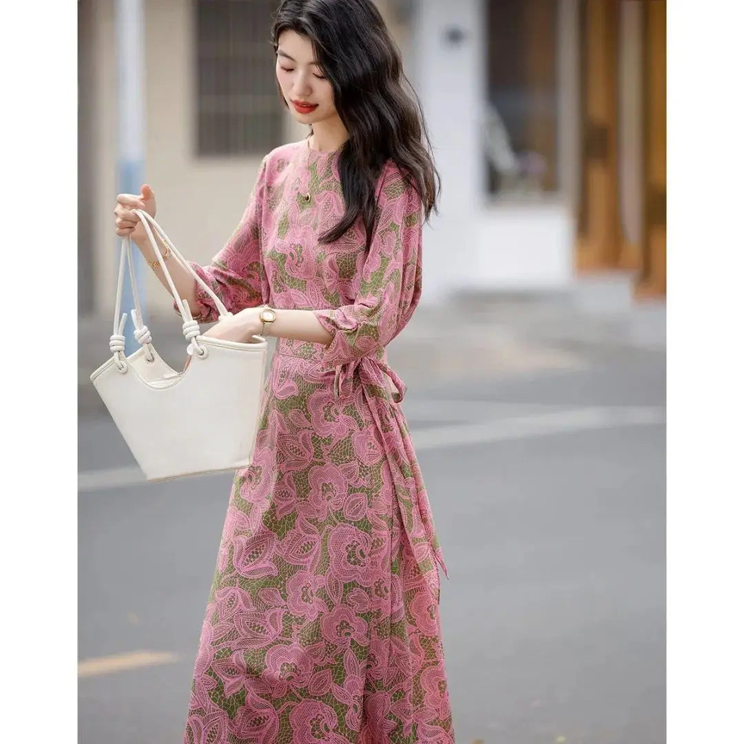 Elegant One Shoulder Wrap Chiffon Midi Dress For Women
