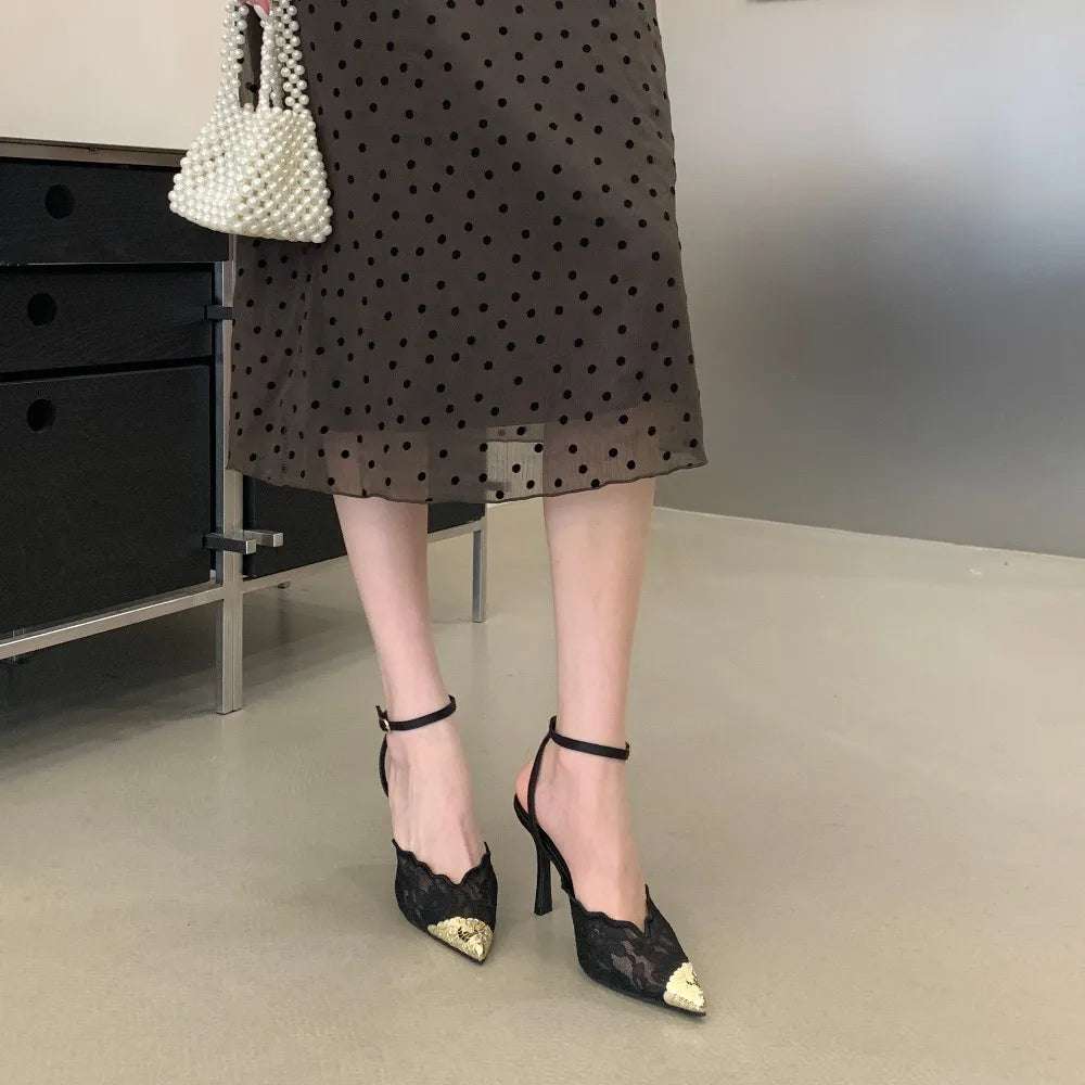 Elegant White Lace Slingback Stiletto Heels for Women