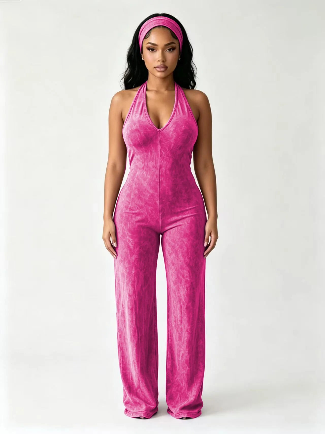 Solid Color Off Shoulder Halter Jumpsuit for Women