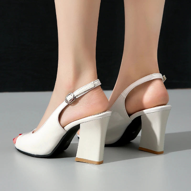 Women Peep Toe Square Heel Sandals