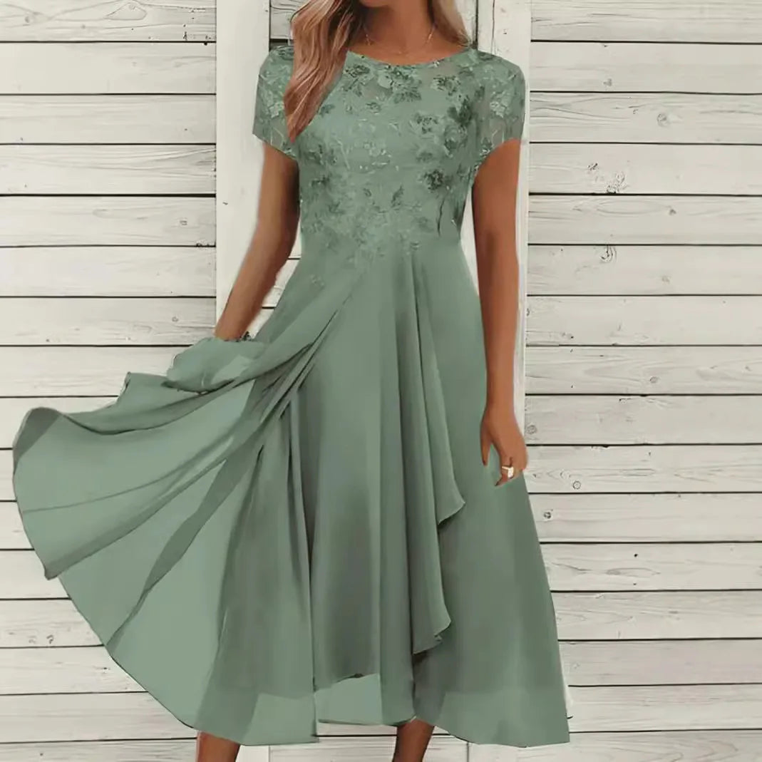 Casual Round Neck Printed Large Swing Dress for Women