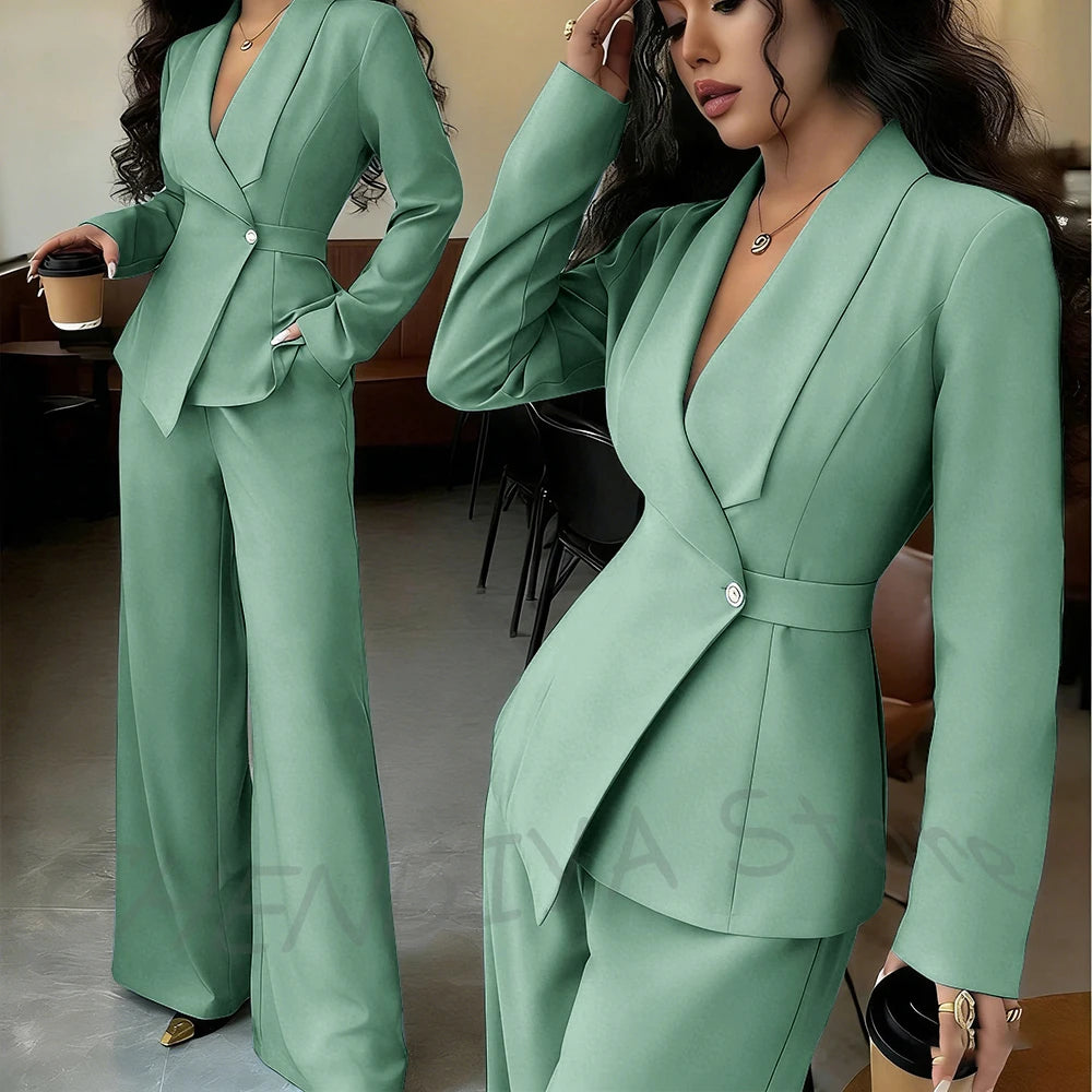 Elegant Office Lady Professional Suit Two Pieces Classic Shawl Lapel Single Button Outfit High Quality Women's Tailored Set