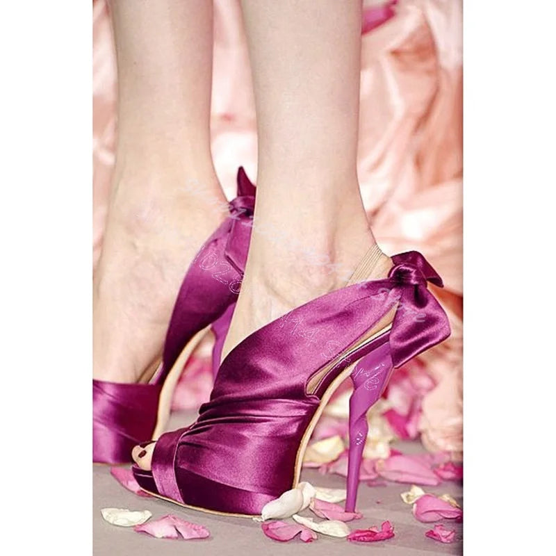 Green Pleated Bow Knot Peep Toe Slip On Sandals For Women