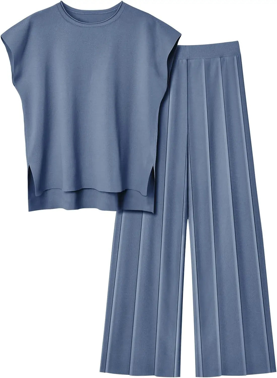 Summer Soft Knit Sleeveless Vest and Wide Leg Pants Set for Women