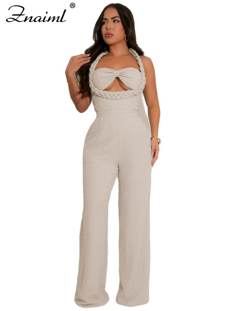Znaiml Fashion Green Women Jumpsuits Summer Sleeveless Bandage Wide Leg Pants Loose Streetwear One Pieces Rempers Overalls 2025
