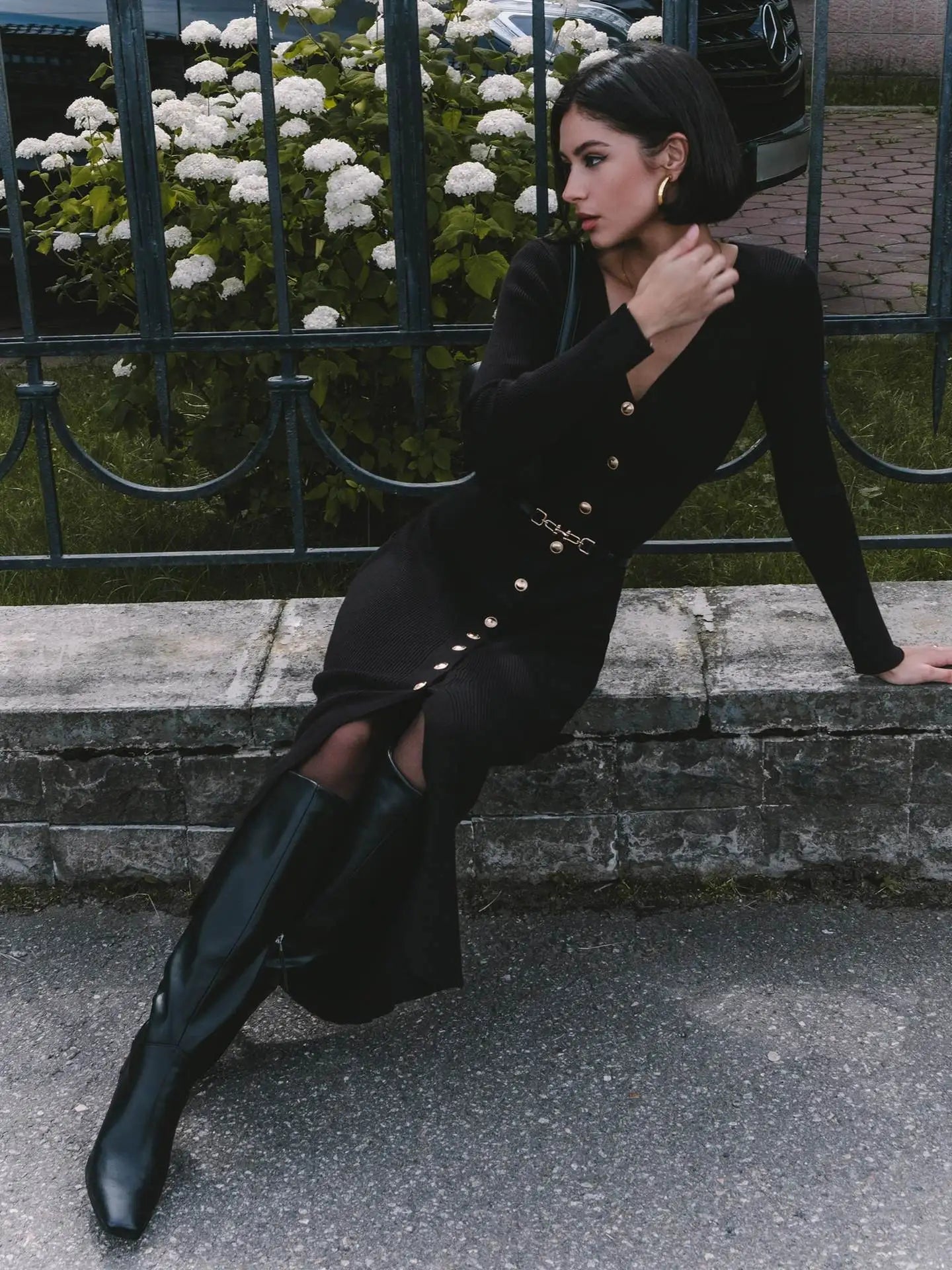 Cryptographic Fall Winter Knitted Button Sweaters Midi Dress Elegant Outfits Long Sleeve Split Bodycon Cardigan Dresses Clothes