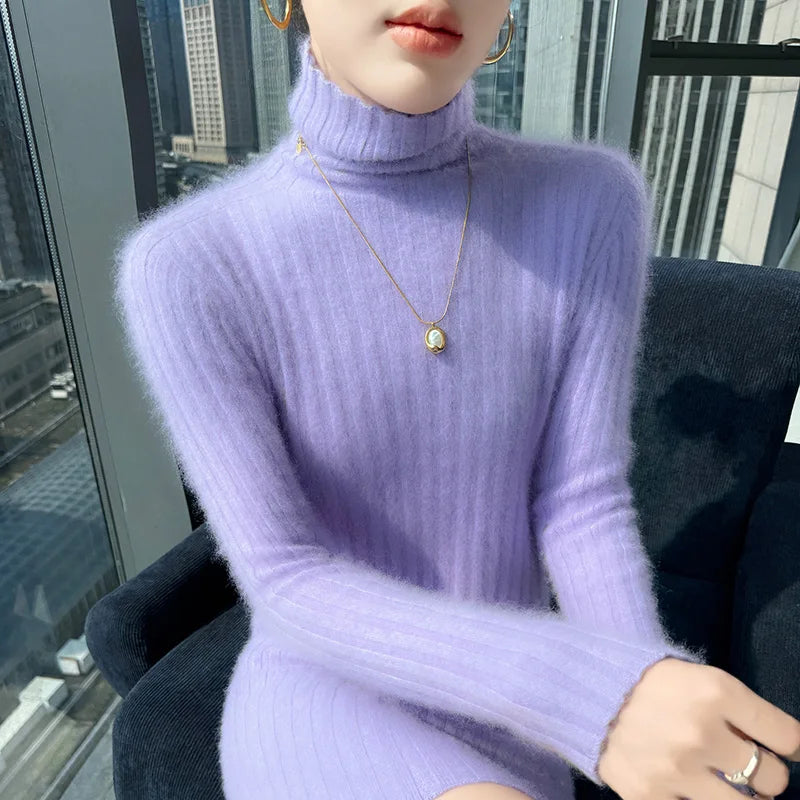High Neck Slim Fit Stretch Knit Mini Dress for Women