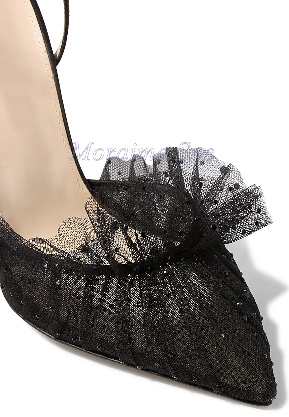 Pink Pointed Toe Ruffled Rhinestone Stiletto Sandals for Women
