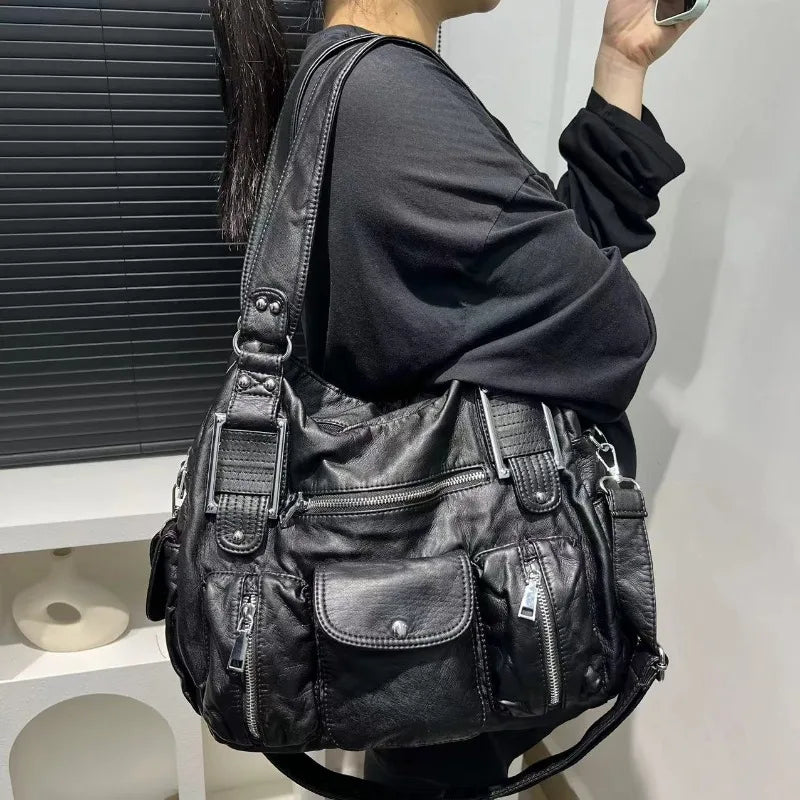 Y2K Multi-Pocket Motorcycle Shoulder Bag for Women