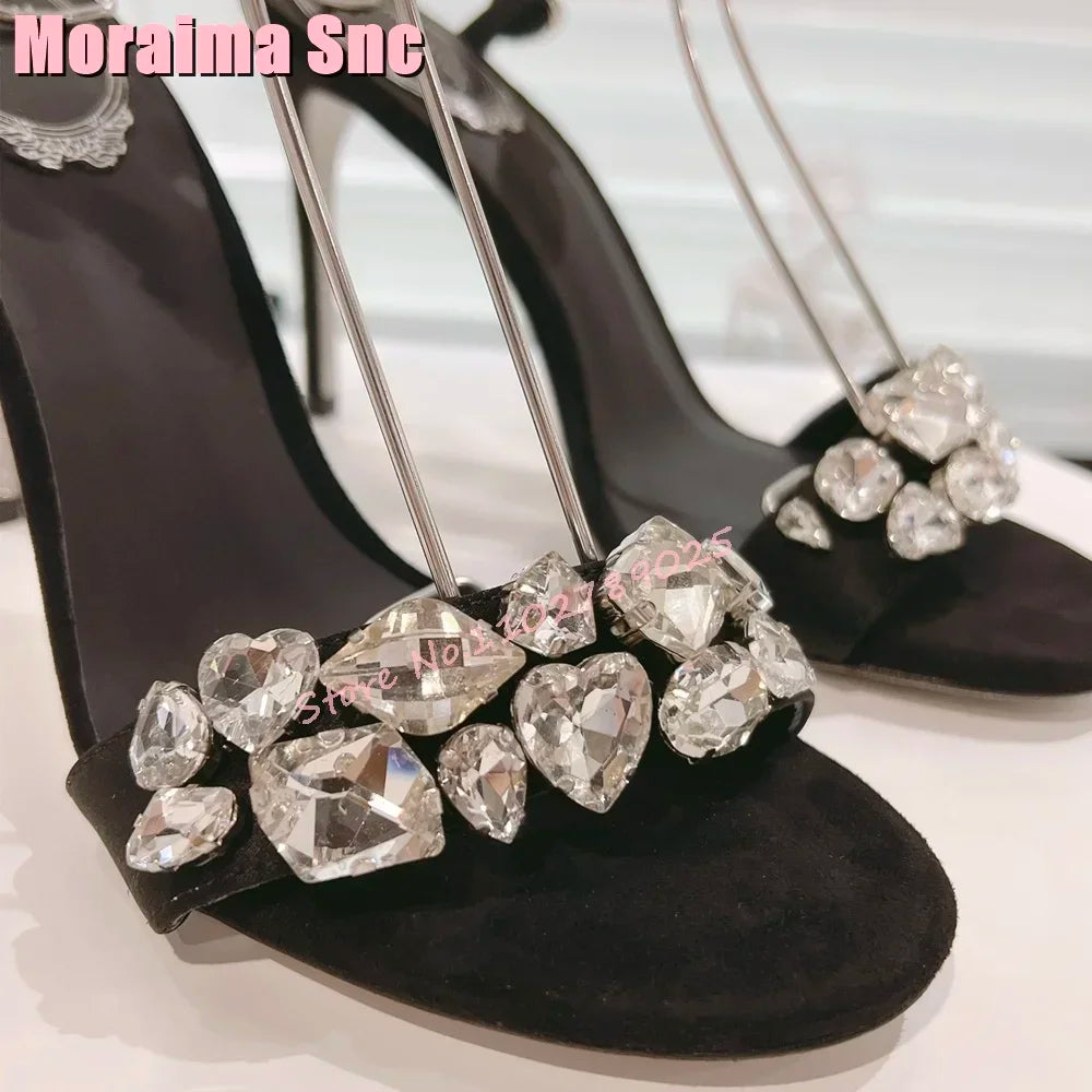 Elegant Crystal Embellished Stiletto Sandals For Women