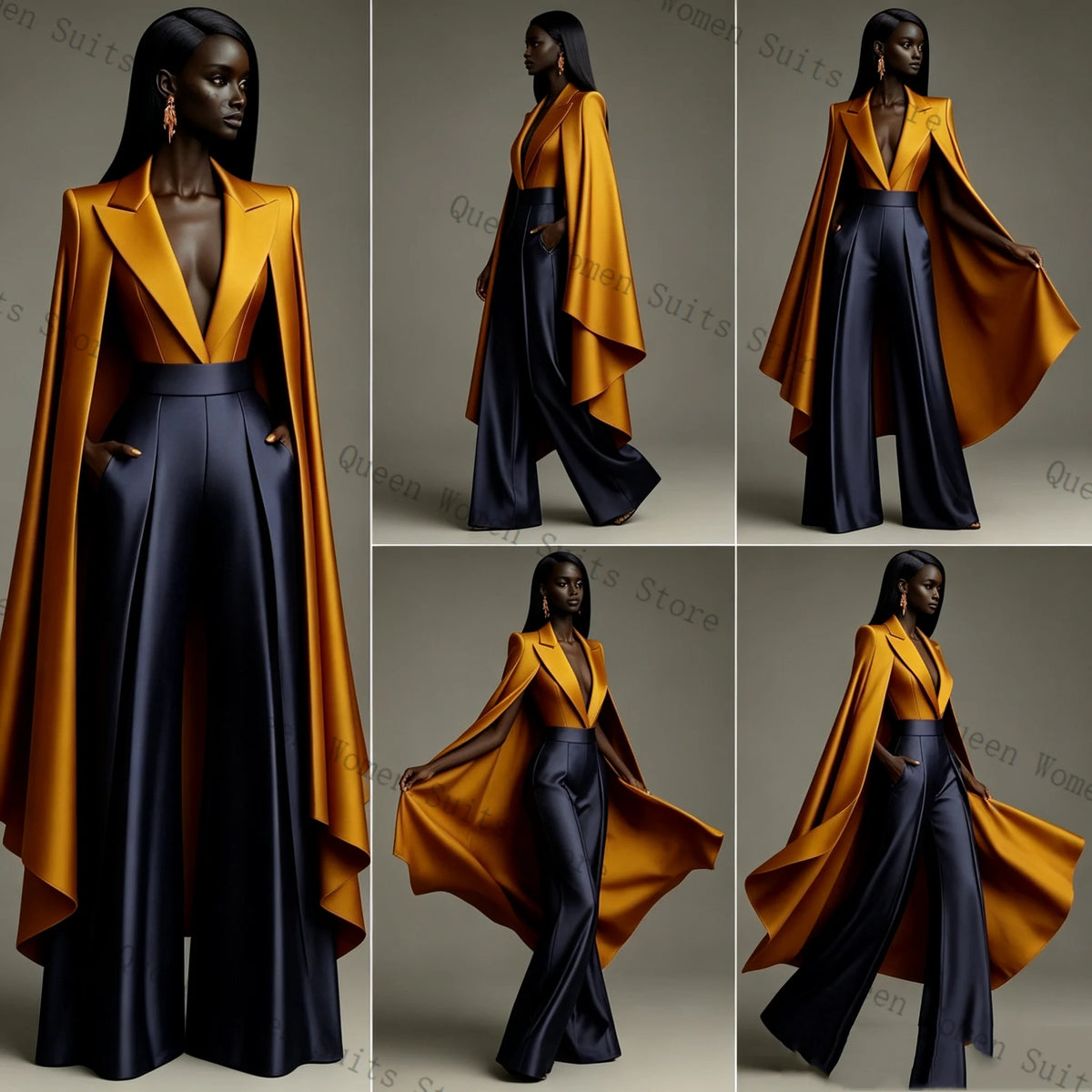 Elegant Dual Color Wrap Blazer And Trousers Set For Women