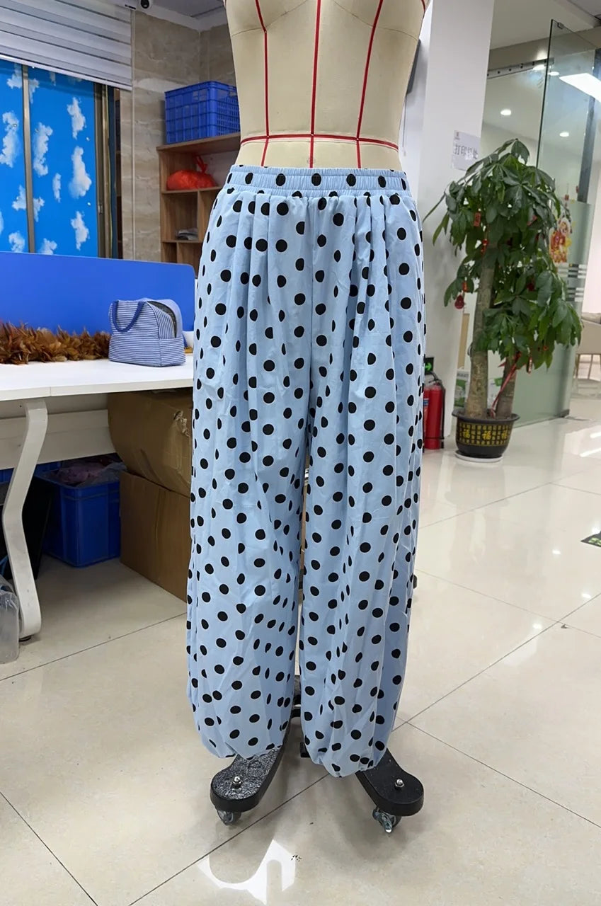 Retro Polka Dot Wide Leg Casual Trousers for Women
