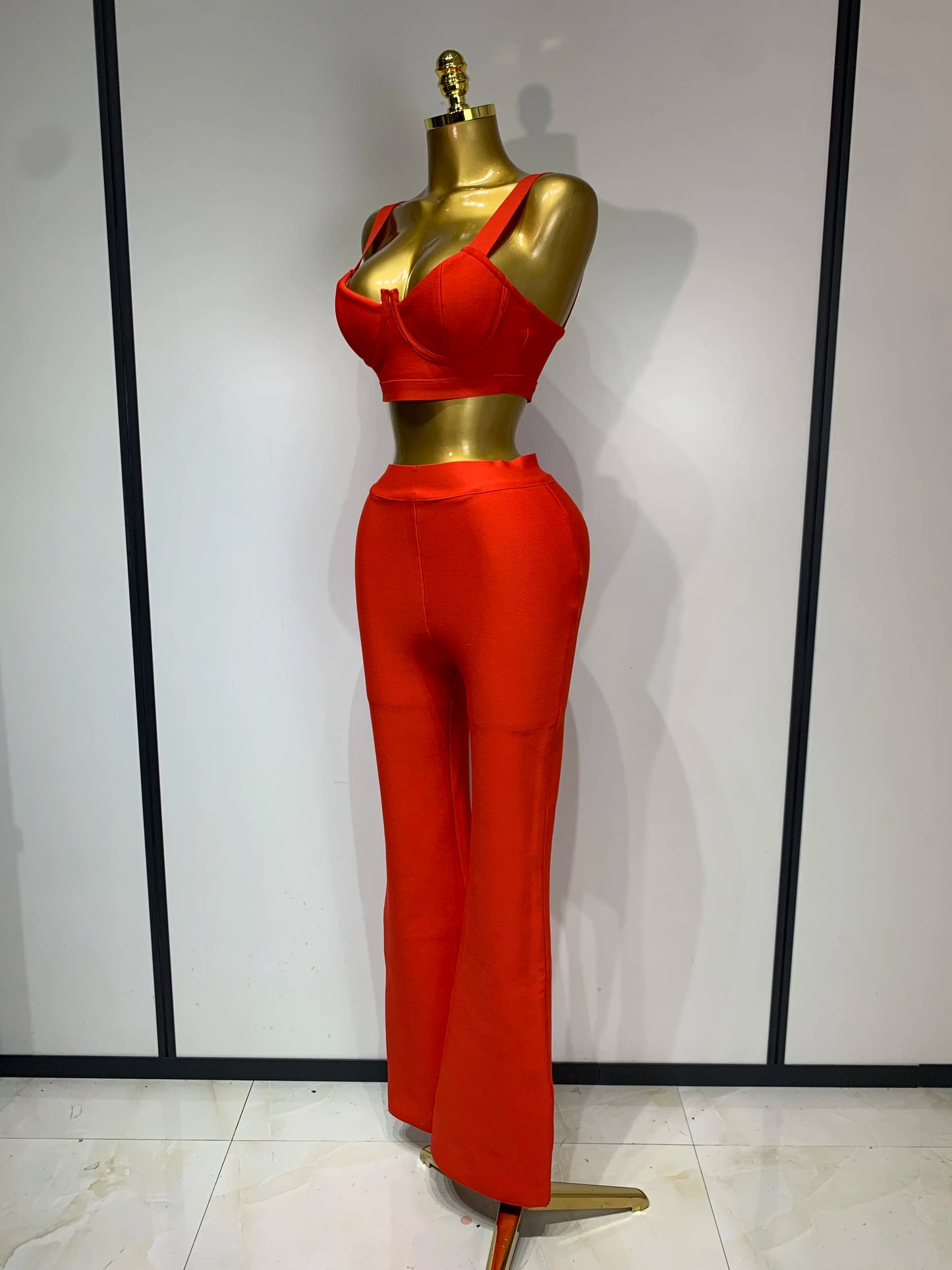 Women Sexy Bandage Crop Top Pant Set Evening Party Club Luxury Birthday High Street Fashion Elegant Luxury Birthday Outfit ﻿