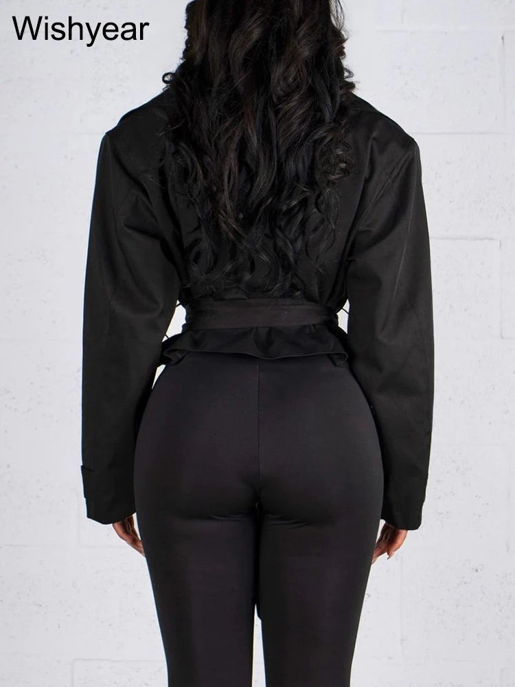 Lace-Up Double-Breasted Cropped Windbreaker Jacket for Women