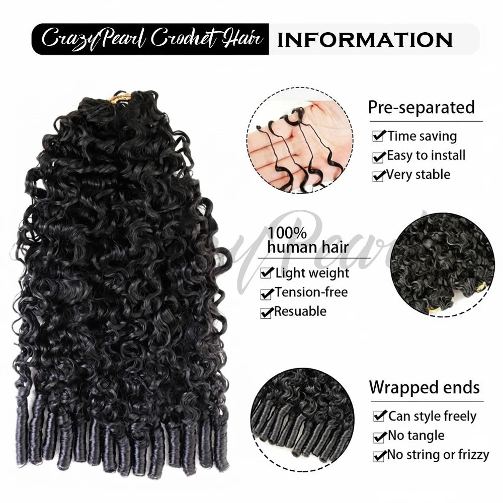 Pre Separated Curly Human Hair Crochet Extensions for Women