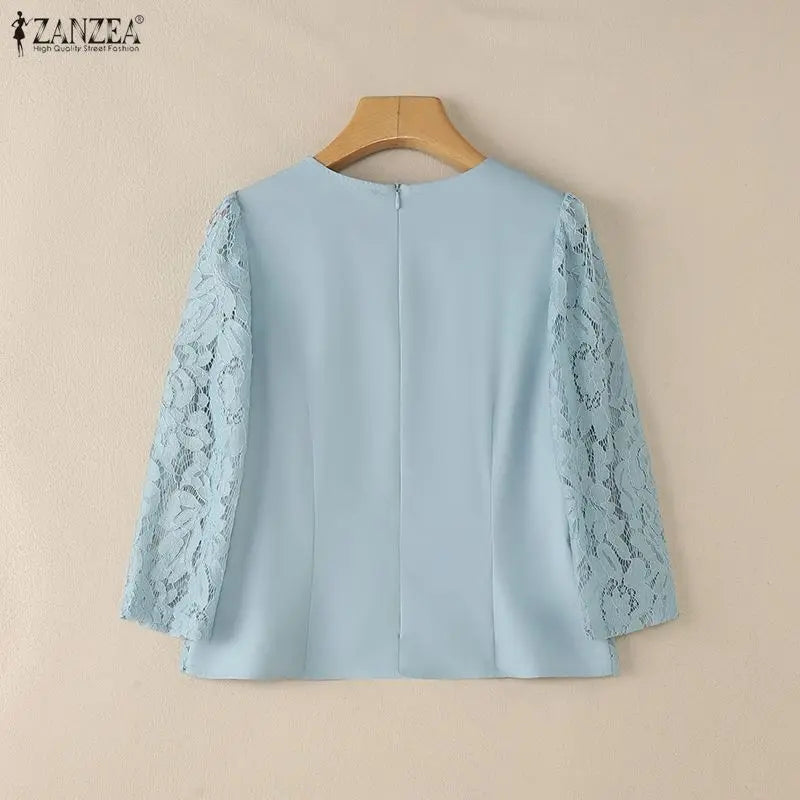 Lace Patchwork Three Quarter Sleeve Top