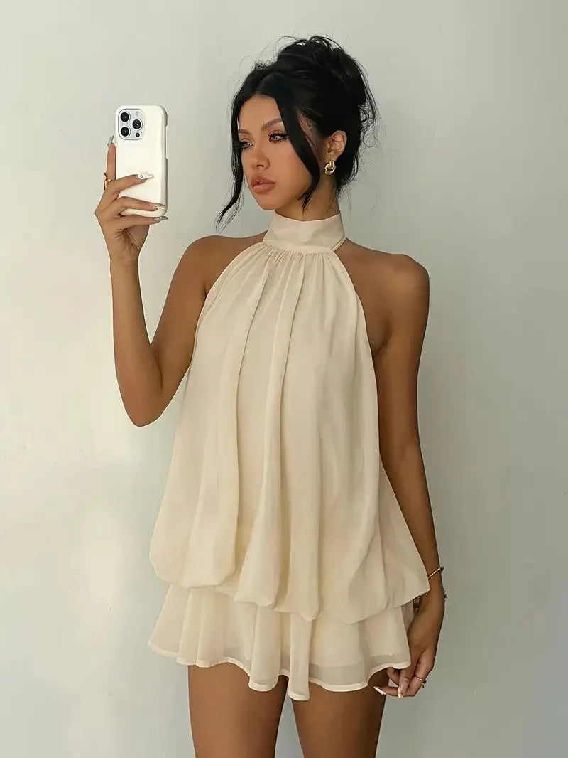 Chiffon Halter Backless Summer Mini Dress for Women