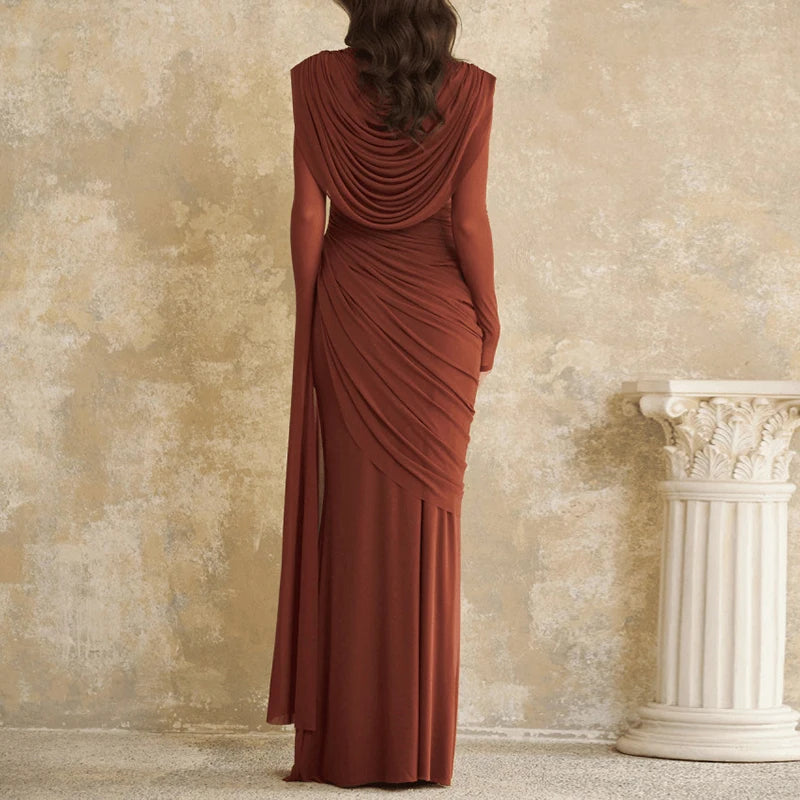 Long Sleeve Pleated High Waisted Maxi Dress for Women