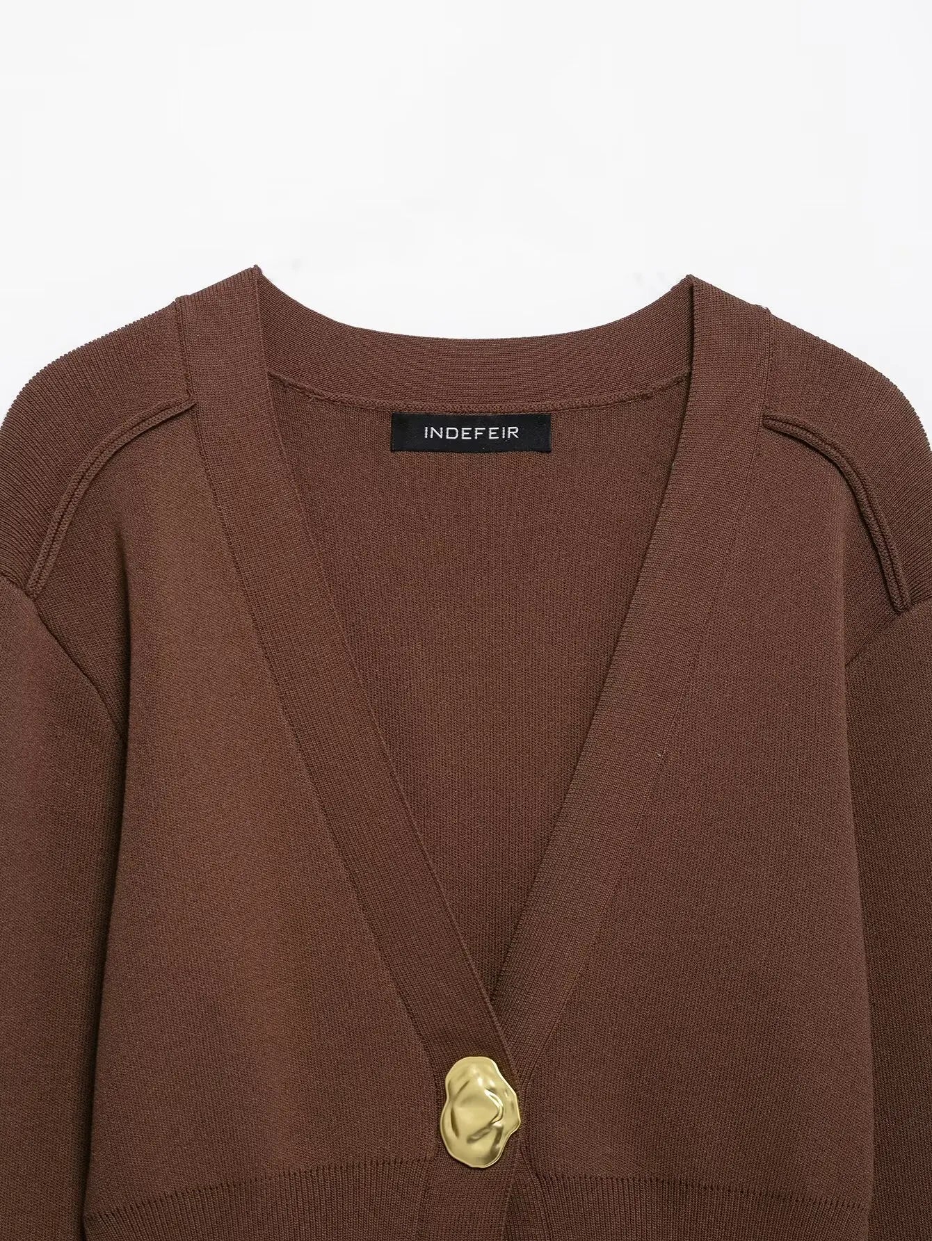 Casual V-Neck Knit Cardigan With Metal Button Detail for Women