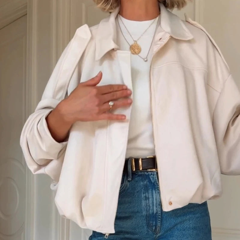 Long Batwing Sleeve Patchwork Zipper Jacket for Women