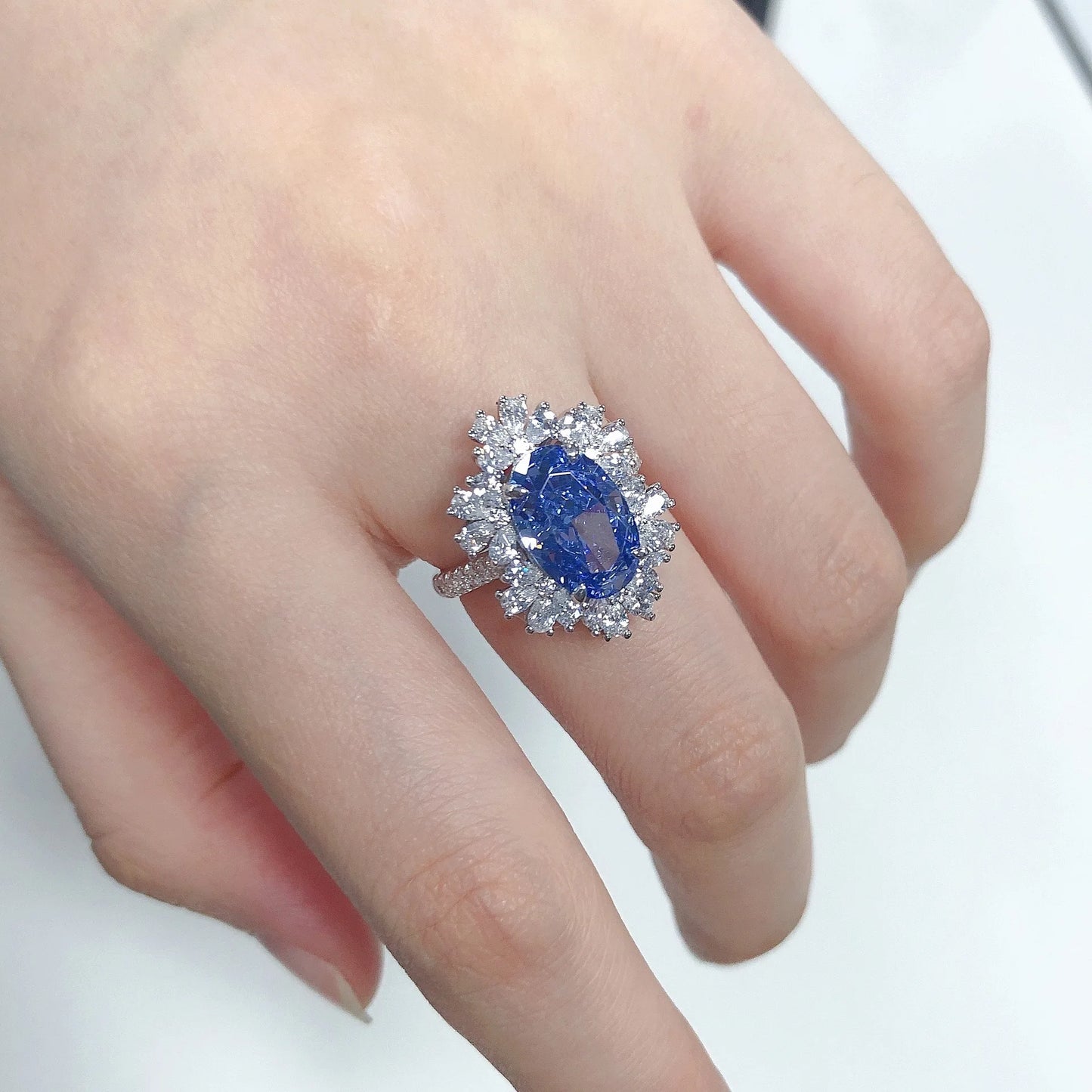 PANSYSEN Luxury 100% 925 Sterling Silver 4.5CT Oval Cut Sapphire High Carbon Diamond Ring Anniversary Party Fine Jewelry Gift