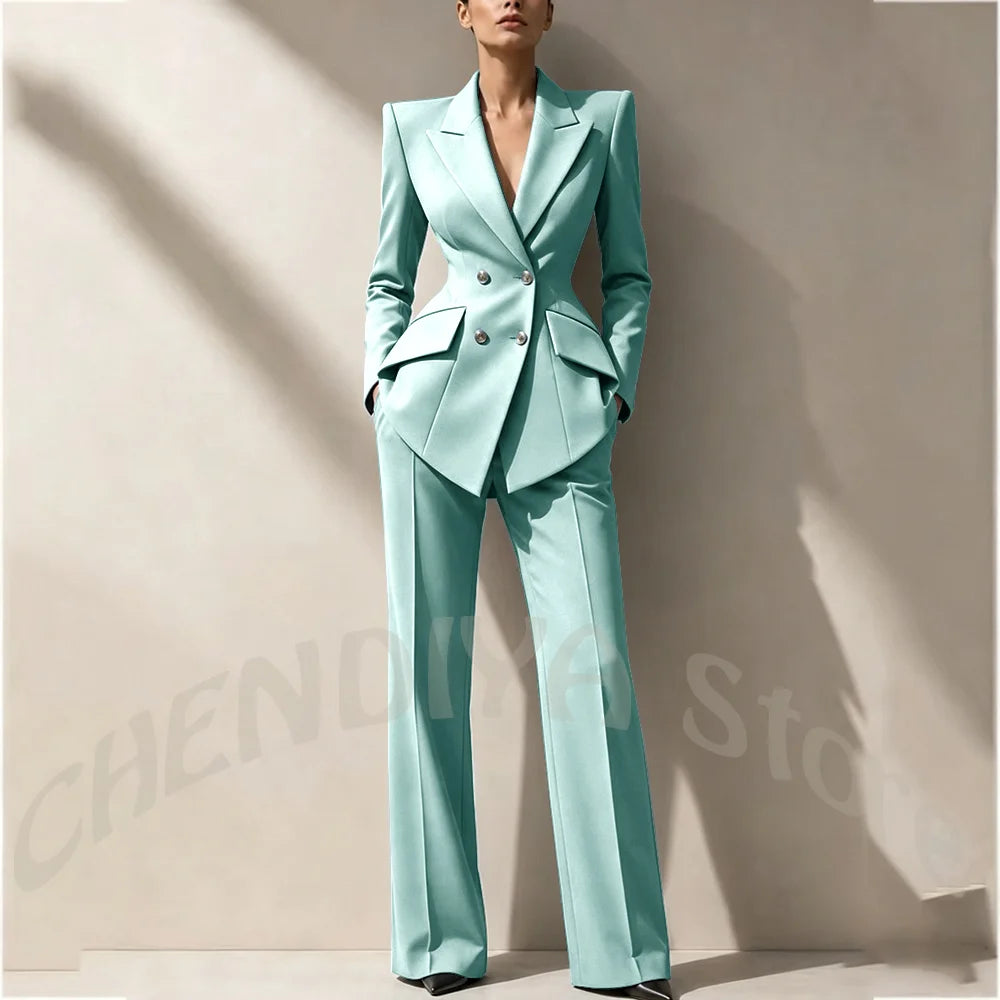 New Arrival Women's Two Piece Suit Peak Lapel Slim Fitted Classic Double Breasted Wedding Guest Evening Gala Party Female Set