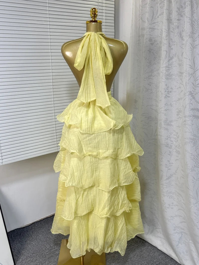 Sleeveless Halter Neck Ruffled Midi Dress for Women
