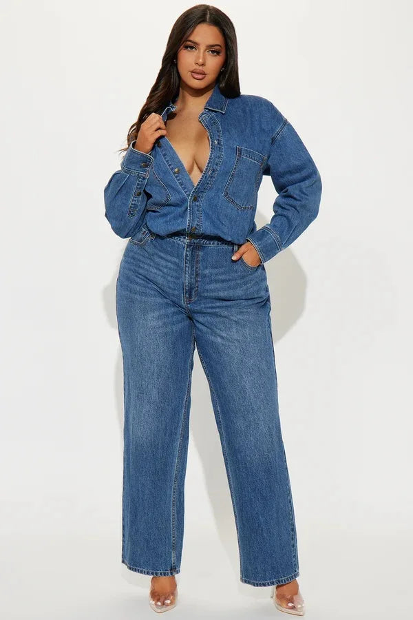 Washed Distressed Denim Jumpsuit